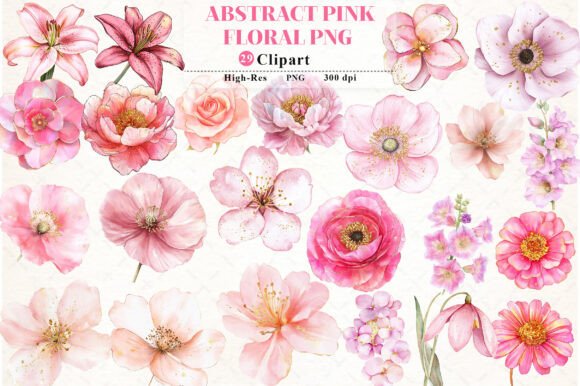 Abstract Pink Flower Clipart: Your Go-To Floral Design Pack
