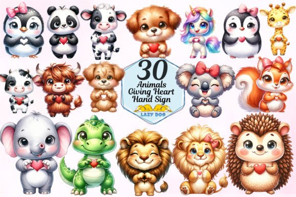 Animals Giving Heart Hand Sign Bundle: A Designer's Warm Asset
