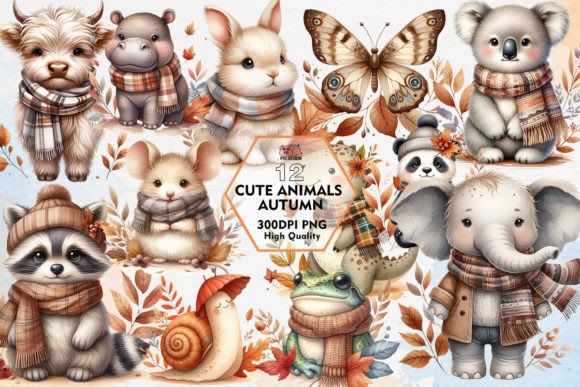 Charming Autumn Wildlife: Clipart for Seasonal Projects