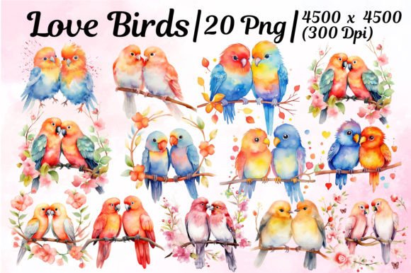 Cute Love Birds Couple Clipart: Design Assets for Heartfelt Projects