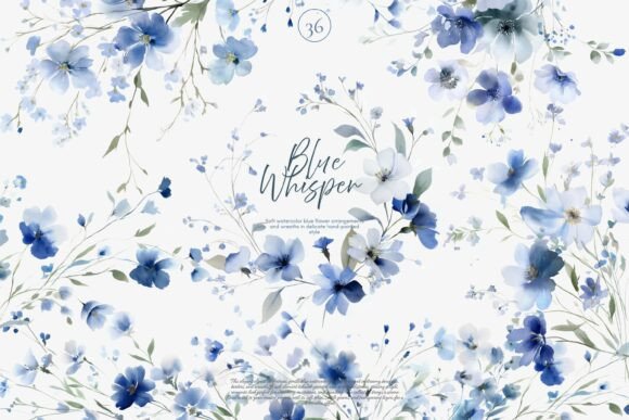 Elegant Blue Botanicals: A Watercolor Florals Clipart Set