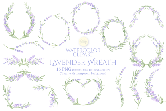 Elegant Watercolor Lavender Wreath Clipart for Designers