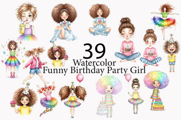 Funny Birthday Party Girl Bundle Clipart: A Playful Design Asset