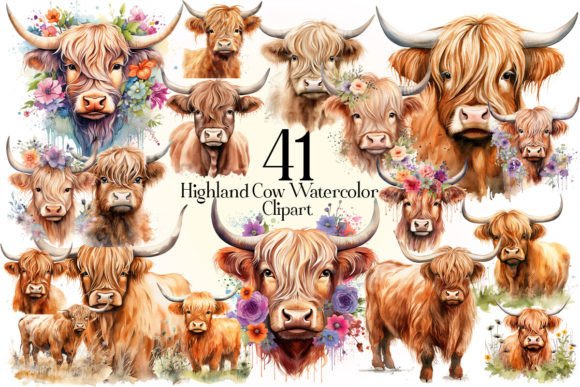 Highland Cow PNG: Watercolor Charm for Modern Design