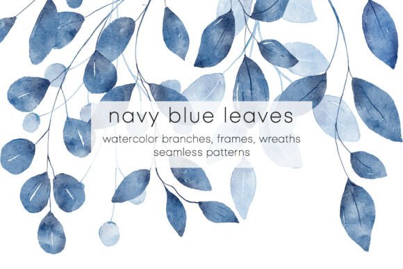 Navy Blue Leaves Watercolor Set: Elegant Botanicals for Design