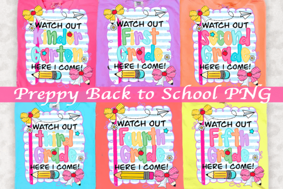 Preppy Back to School PNG Bundle: Grade-Level Design Assets