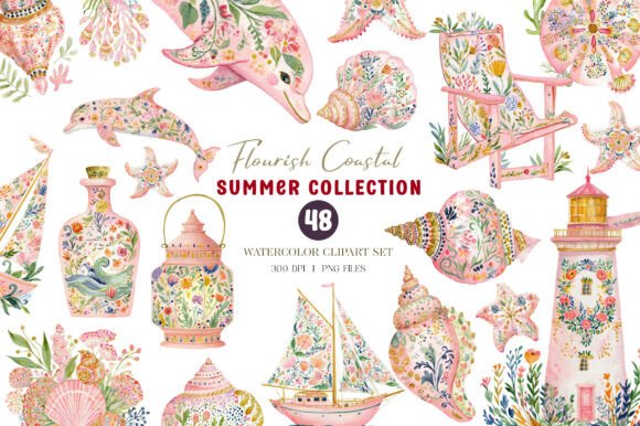 Preppy Flourish Coastal Clipart: Your Go-To Nautical Design Kit