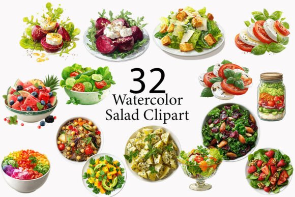 Salad Watercolor Clipart: Fresh Design Assets for Your Projects