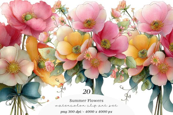 Summer Flowers Clipart Bundle: Fresh Assets for Creative Projects