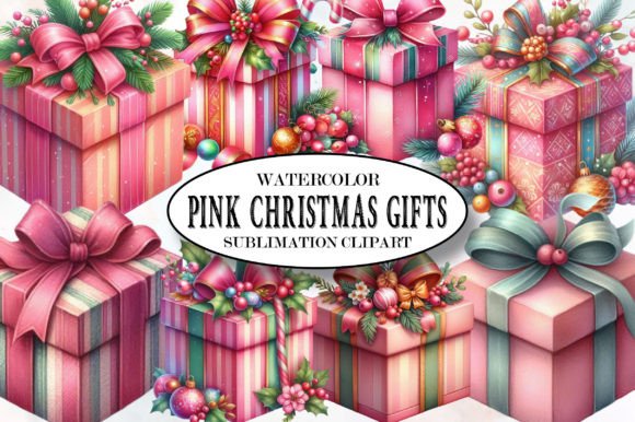 Timeless Charm: Vintage Pink Christmas Gifts Clipart for Designers