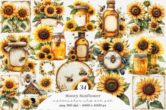 Unlocking the Charm of Vintage Bee Honey Sunflower Label PNG