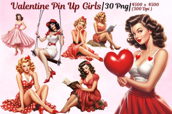 Valentine Pin Up Girl Watercolor Clipart: Retro Charm for Modern Projects