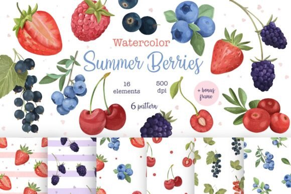 Watercolor Summer Berries Clipart: A Fresh Design Asset