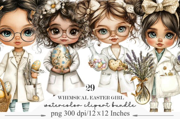 Whimsical Easter Girl Scientist Clipart: Design & Branding Ideas