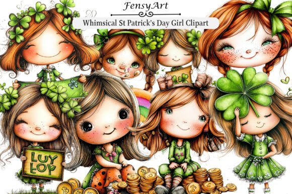 Whimsical St Patrick's Day Girl Clipart: 60 Festive PNGs